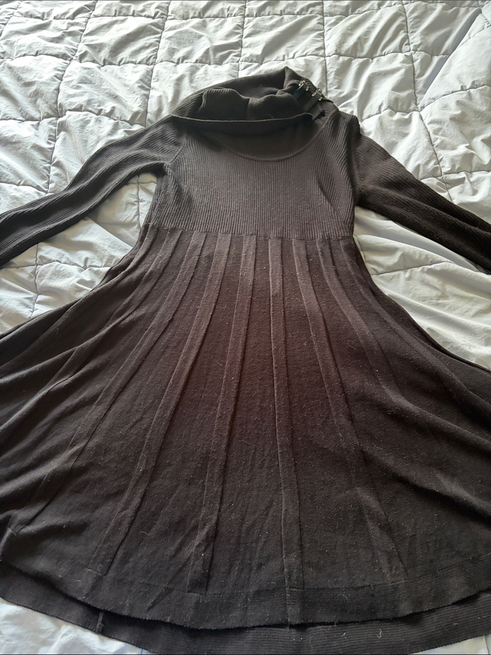 Dana Buchman Dark Black Long-Sleeve Knit Dress with Funnel Neck